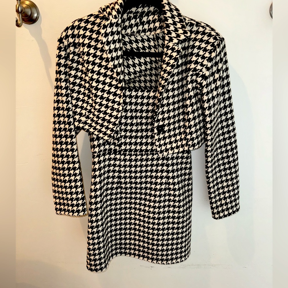 Custom Tweed Houndstooth Mini Dress and Blazer Set